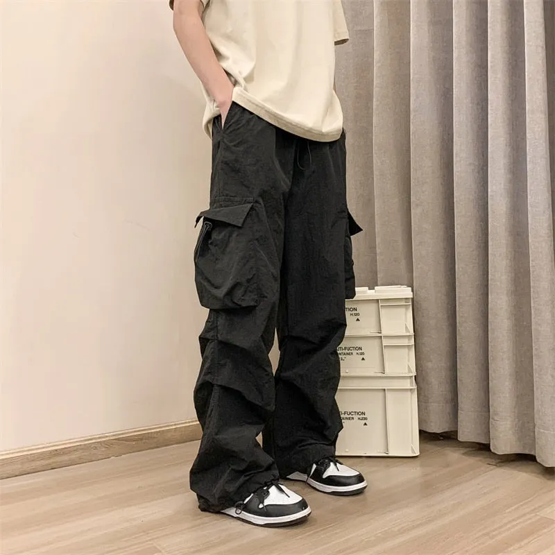Men Casual Cargo Pants Streetwear Big Pocket Baggy Mopping Trousers Harajuku Hip Hop Loose Women Wide Leg Pants Overalls