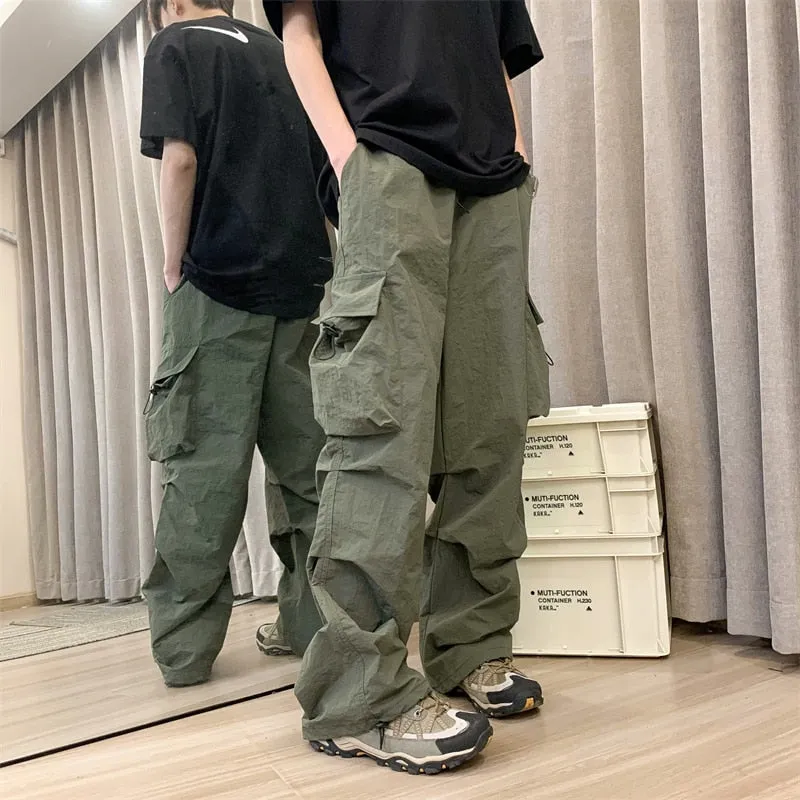 Men Casual Cargo Pants Streetwear Big Pocket Baggy Mopping Trousers Harajuku Hip Hop Loose Women Wide Leg Pants Overalls