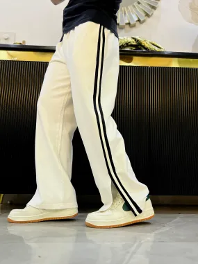 Men Extra Wide Leg Jogger with Contrast Stripe and Slit