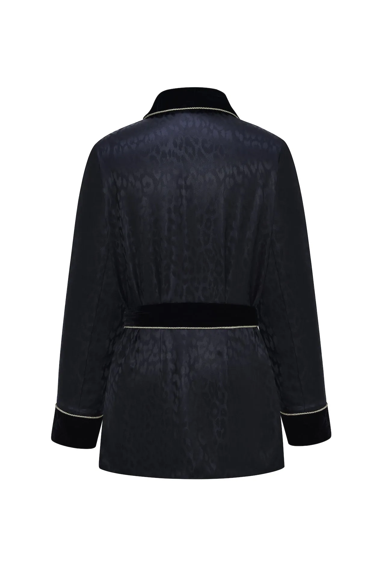Men's Black Leopard-Print Short Robe