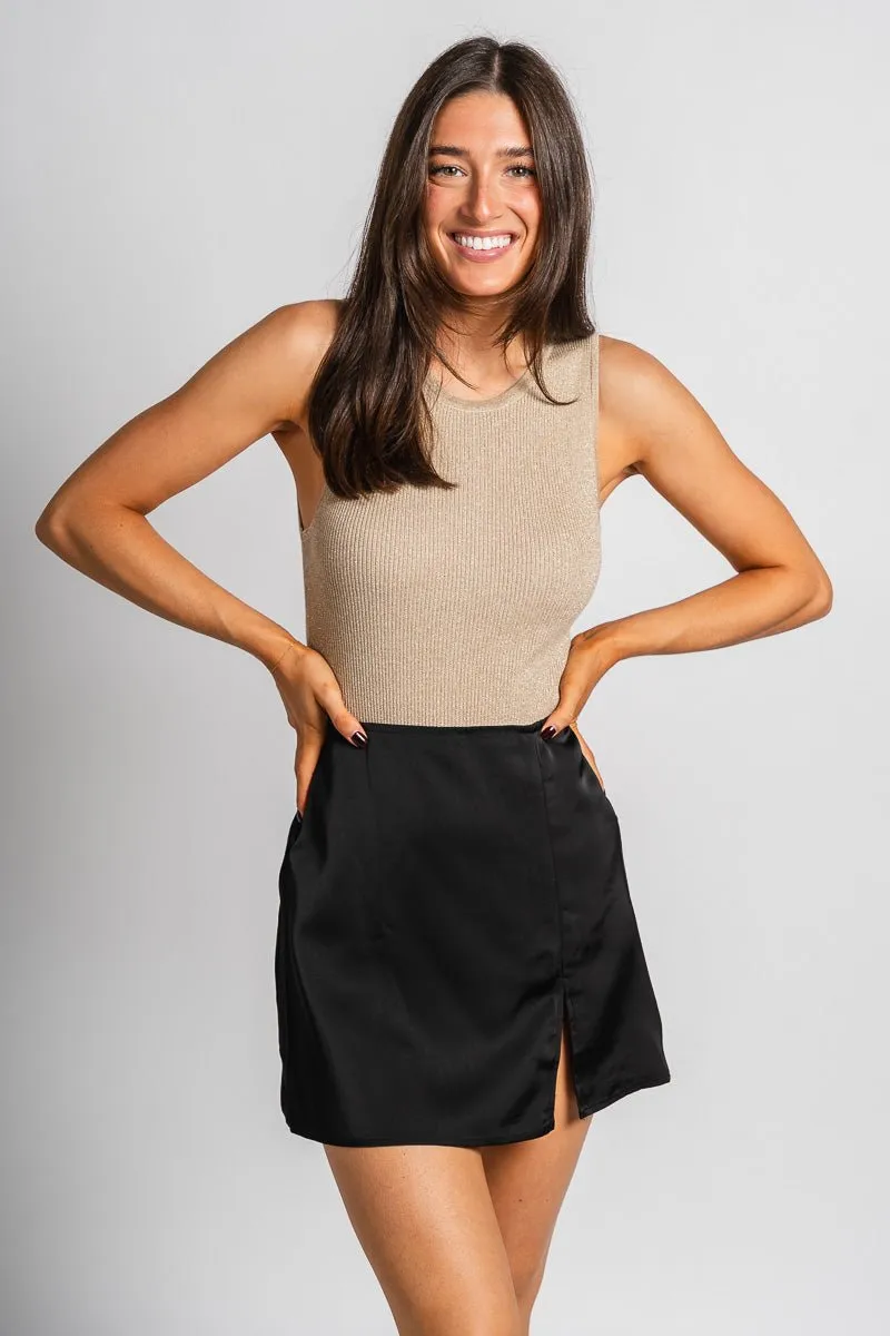 Metallic ribbed bodysuit ivory/gold