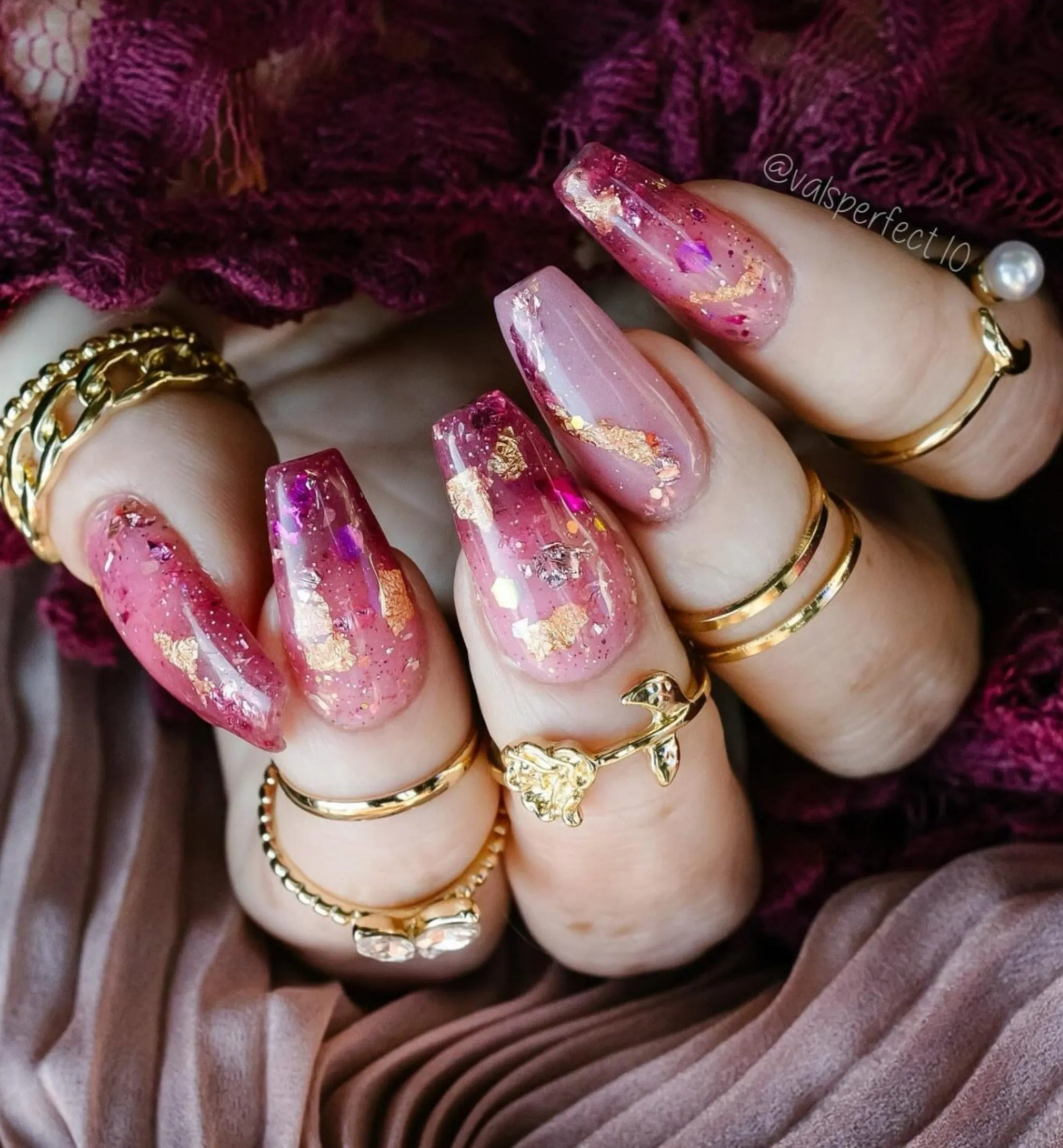 Michelle- Berry/Magenta Thermal, Glitter, Flakes and Foil Nail Dip Powder