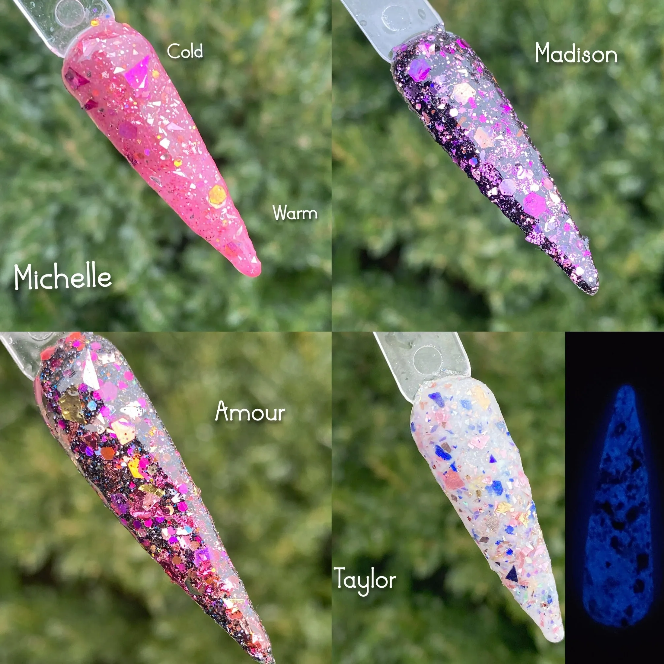 Michelle- Berry/Magenta Thermal, Glitter, Flakes and Foil Nail Dip Powder