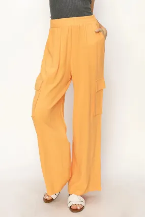 Mila Laid Back wide Leg Linen Cargo Pants In Orange