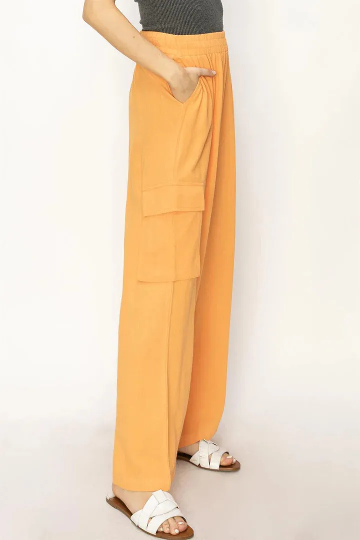 Mila Laid Back wide Leg Linen Cargo Pants In Orange