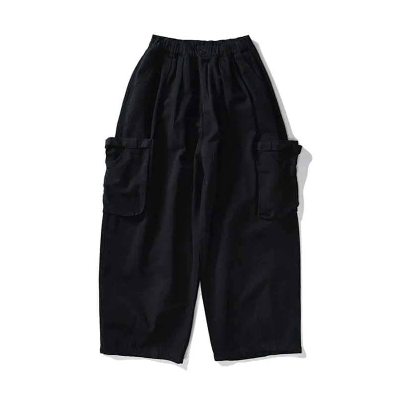 Multi Pocket Cargo Pants Mens Work Pants Safari Style Casual Wide Leg Pants Men Solid Color Baggy Trousers