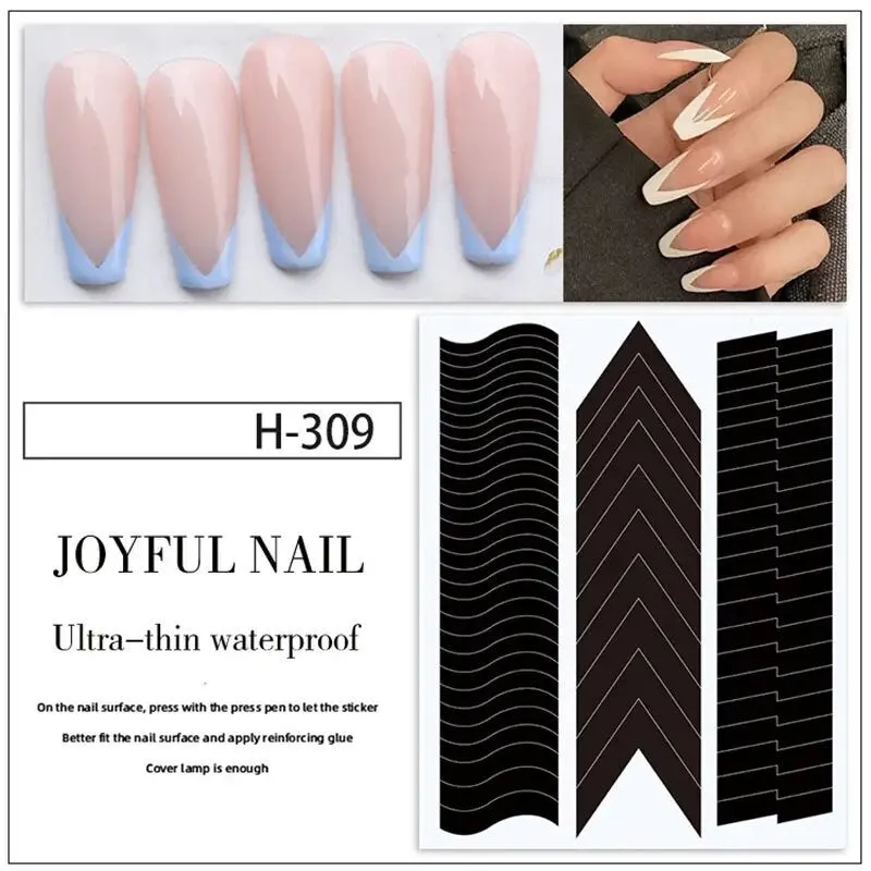 Nail Art French Tip Guide Stickers Geometry French Nail Strips White For French