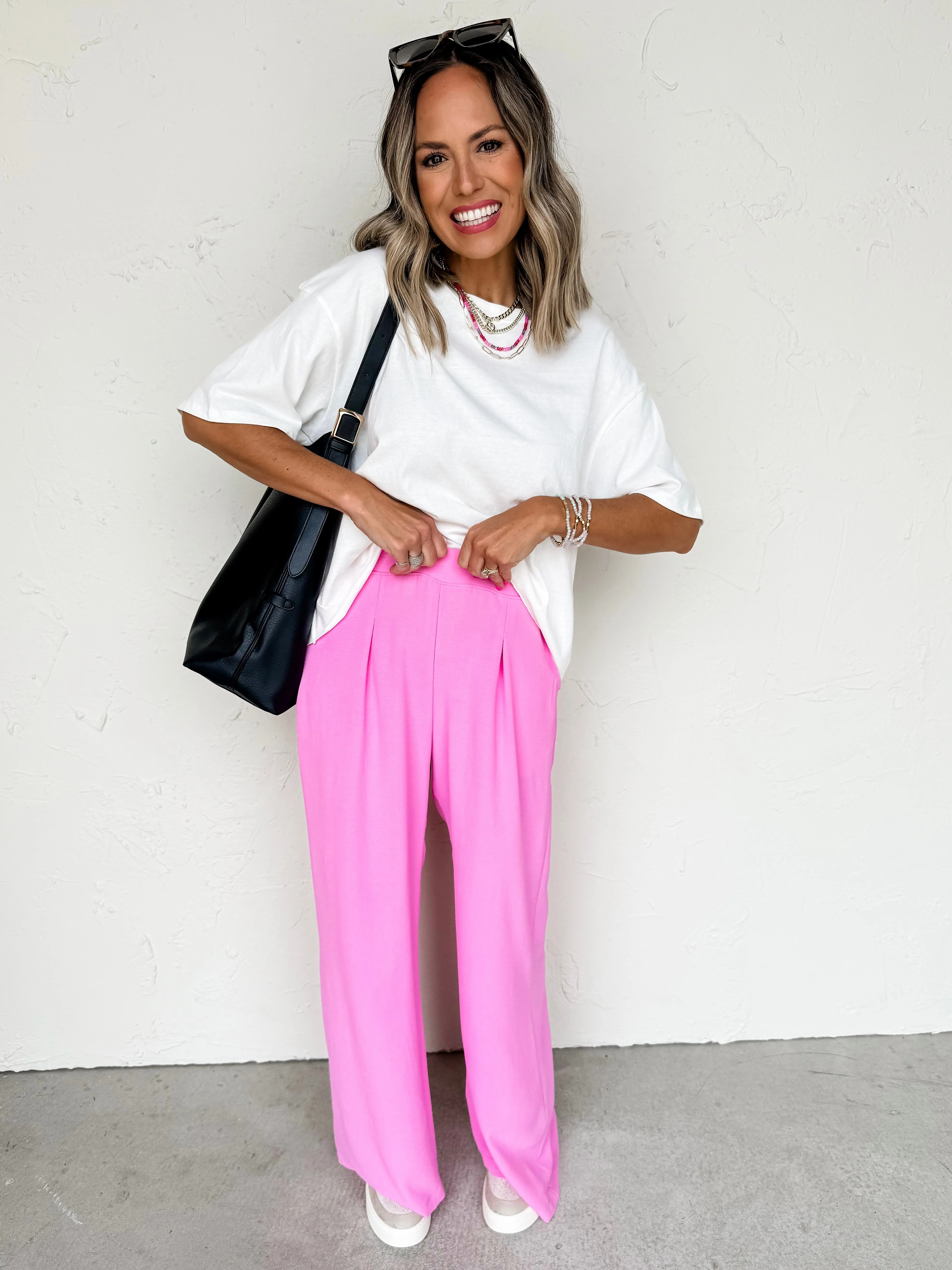 Office Fav Pleated Pants-Bubblegum
