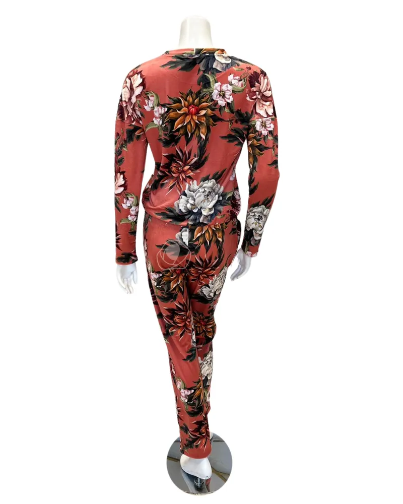 Oh! Zuza Autumn Floral Tones Copper Velour Pajamas Set
