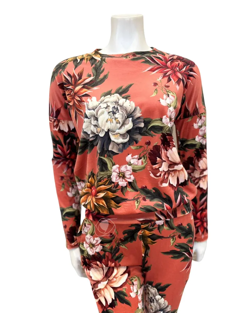 Oh! Zuza Autumn Floral Tones Copper Velour Pajamas Set