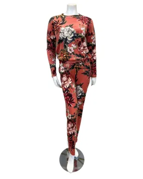 Oh! Zuza Autumn Floral Tones Copper Velour Pajamas Set