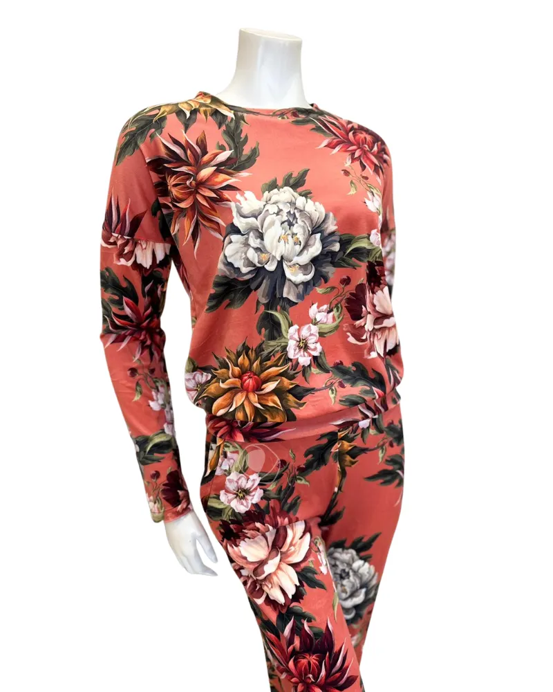 Oh! Zuza Autumn Floral Tones Copper Velour Pajamas Set