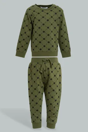 Olive Printed Jogger Set (2 Piece)