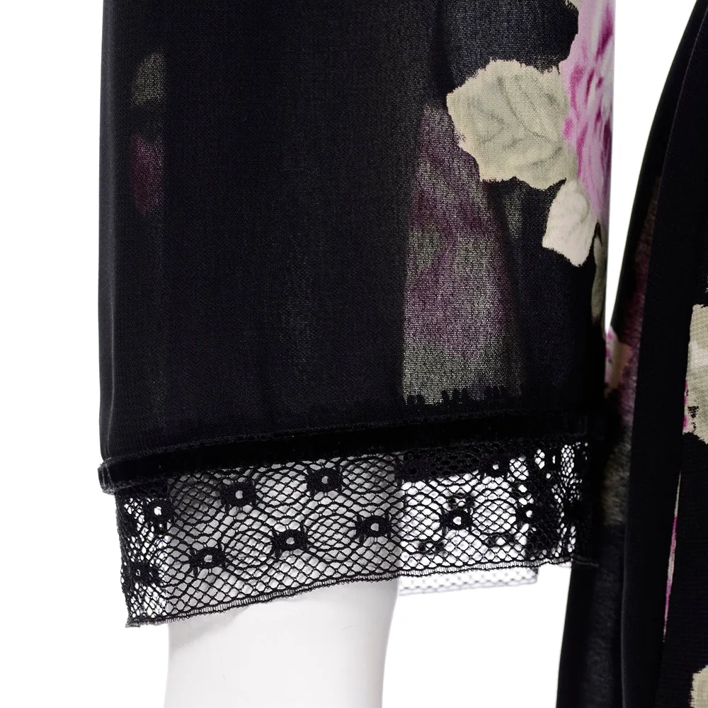 Oscar de la Renta Pink Label Black Robe w/ Roses Size Large