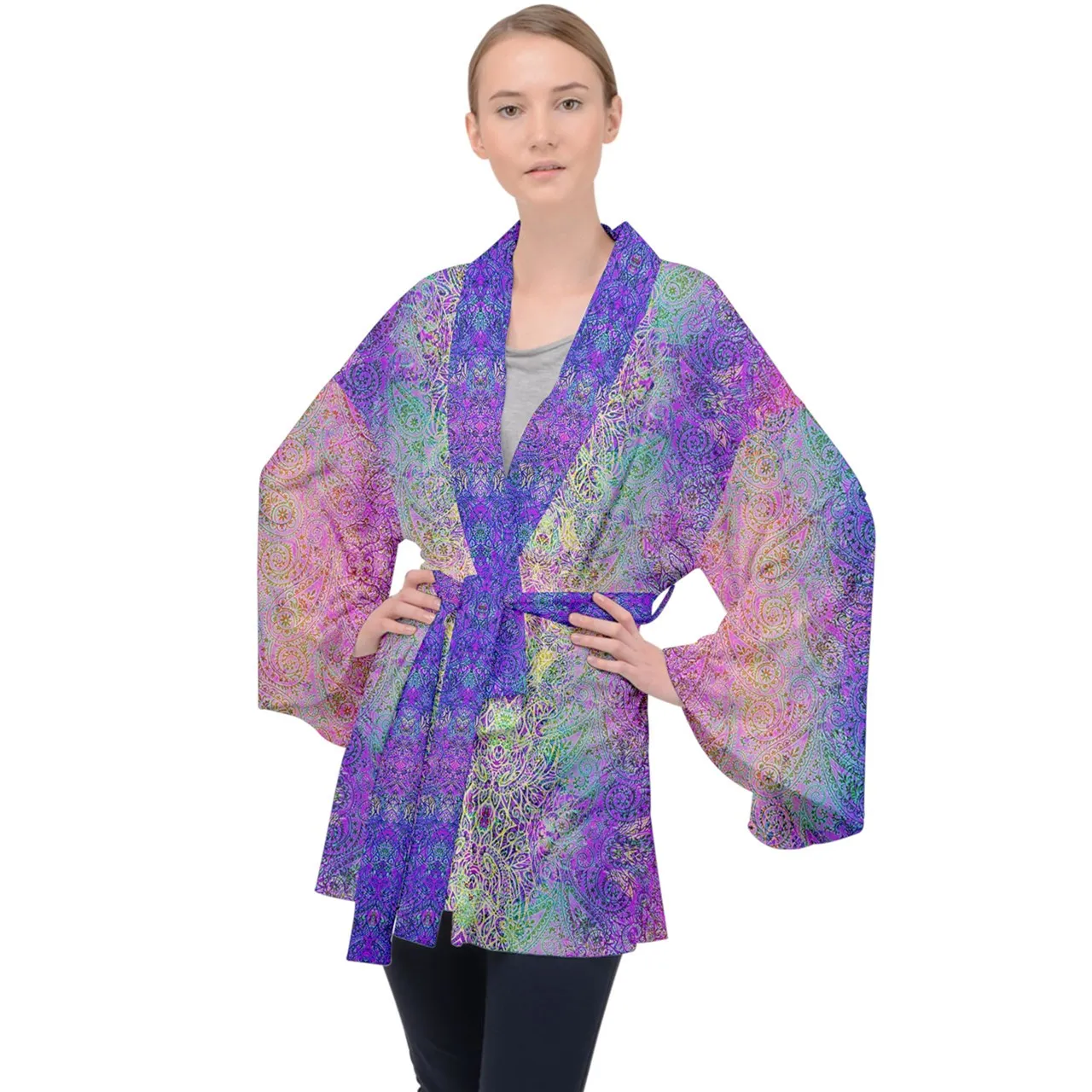 Pink Paisley Velvet Kimono Robe