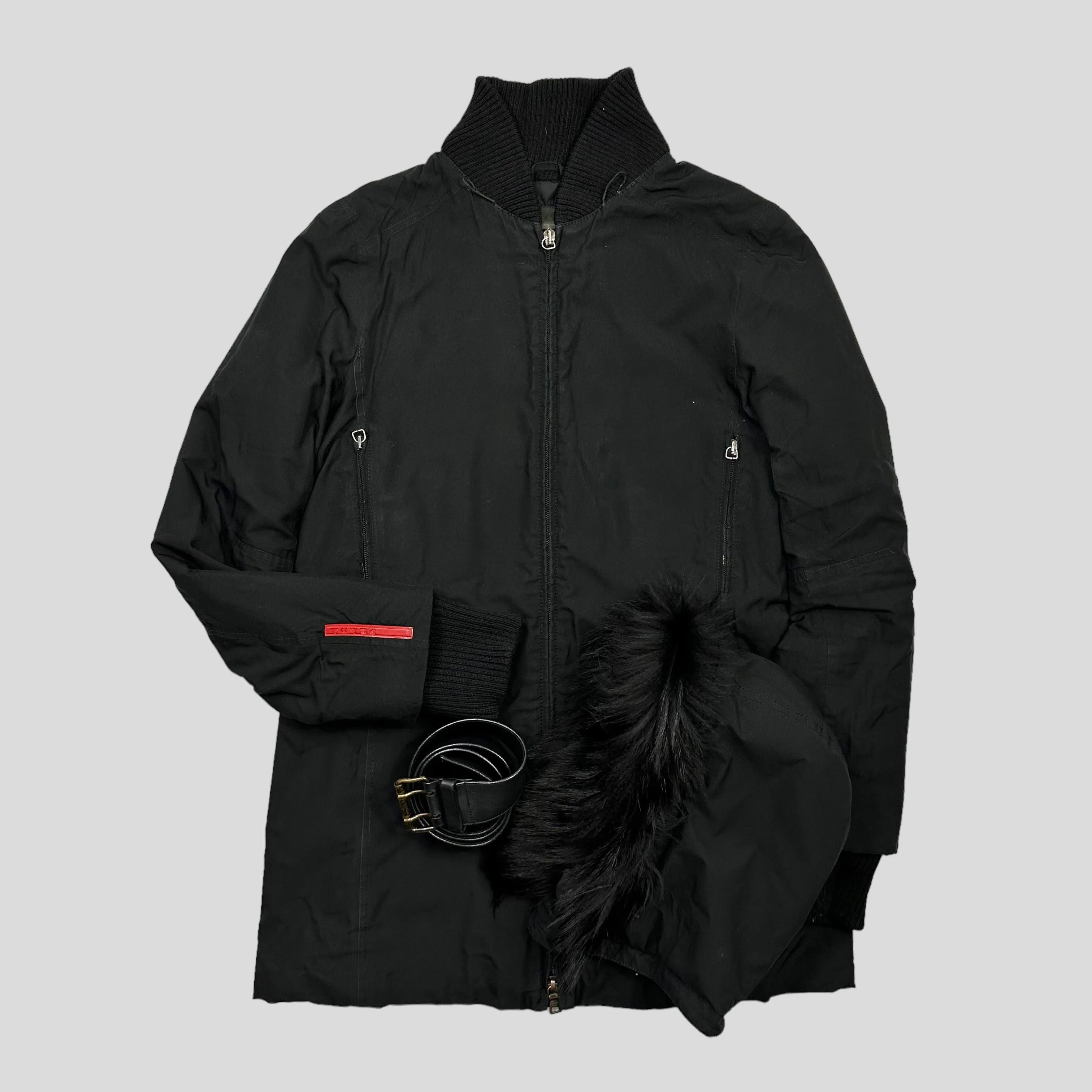 Prada Sport 00’s Goretex Faux Fur Ski Jacket   Belt - IT42