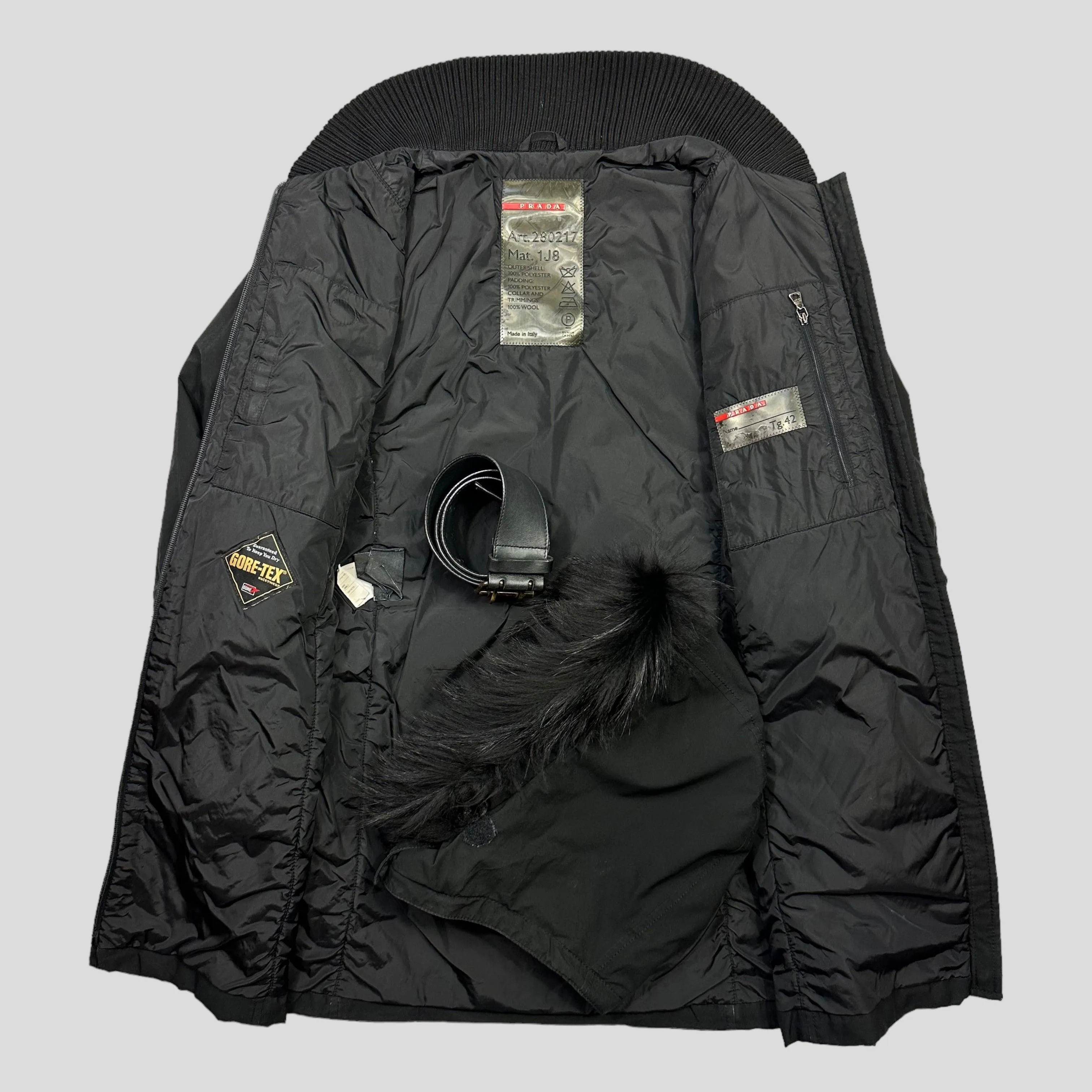 Prada Sport 00’s Goretex Faux Fur Ski Jacket   Belt - IT42