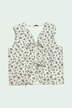 Quilted Floral Ribbon Bow Tie Vest- Ivory