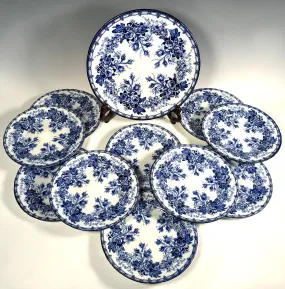 RARE Set of 10 Dessert Plates and 1 Platter in c.1840 Antique French Faïence, Blue & White by B & C Creil & Montereau