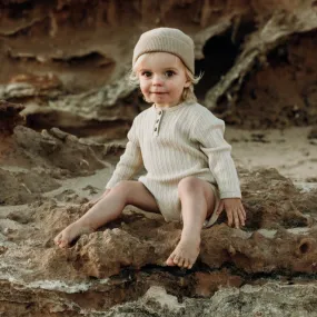 Ribbed Button Bodysuit - Natural