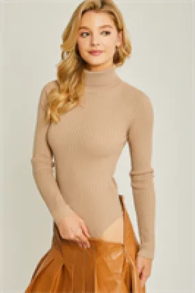 Ribbed Long Sleeve Bodysuit - Khaki
