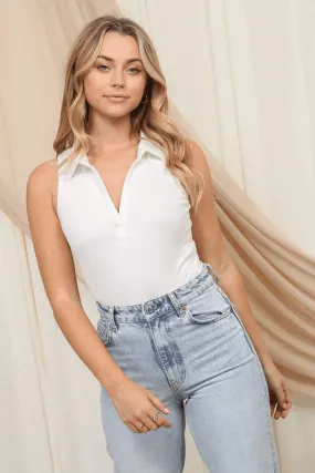 ribbed sleeveless collared bodysuit