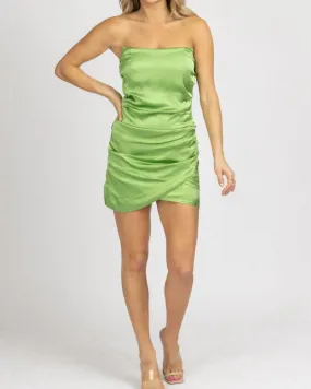 Satin Strapless Ruched Mini Dress In Green | Green