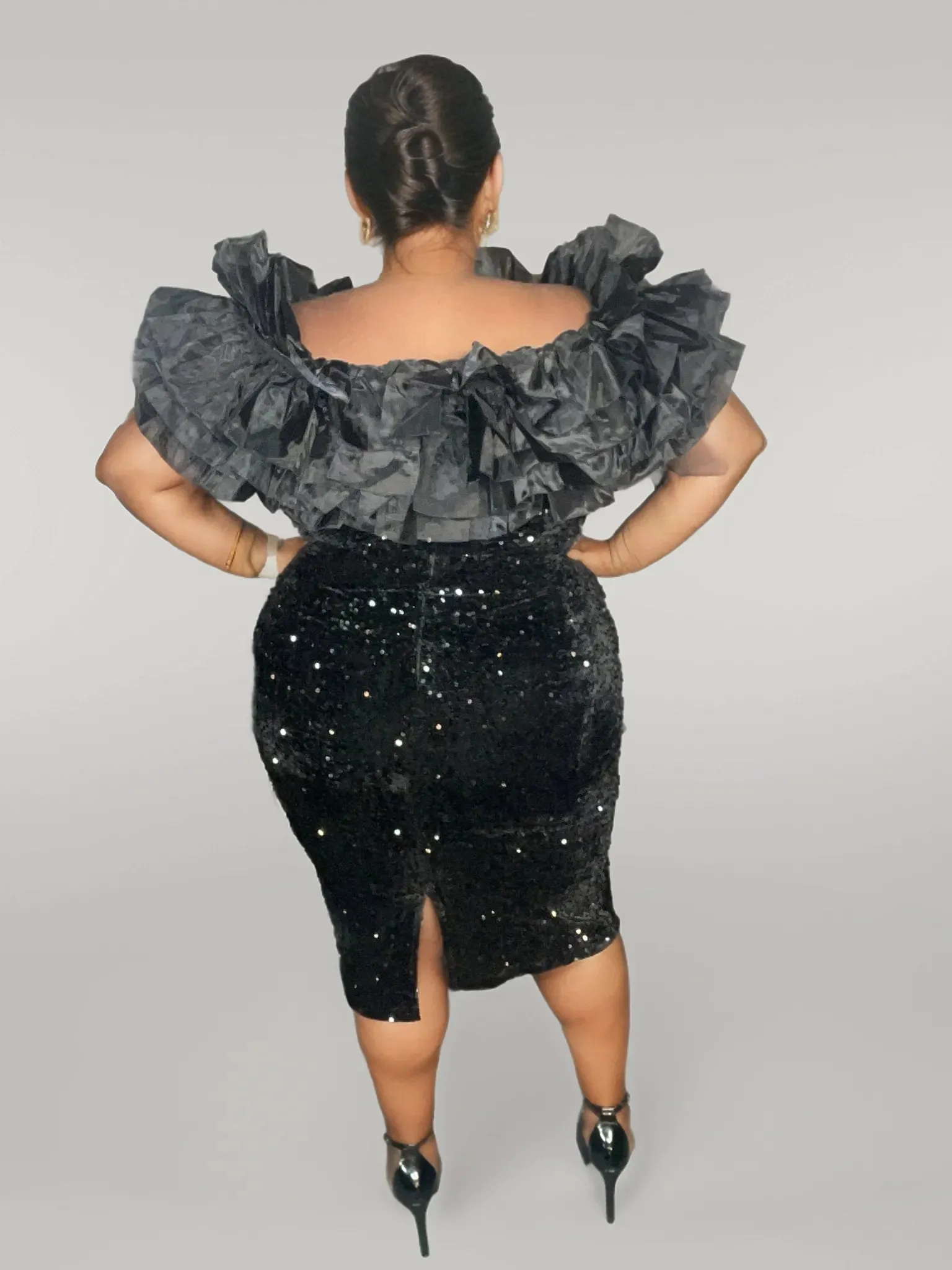 SEQUIN CURVY GIRL DRESS TULLE TOP