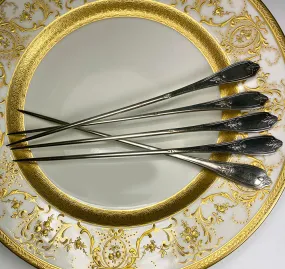 Set of 5 Antique French Sterling Silver Picks, Service Piece for Meats, Minerve #1