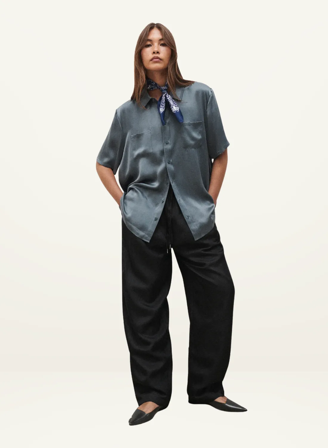 Silk Laundry Short Sleeve Boyfriend Shirt in SLATE