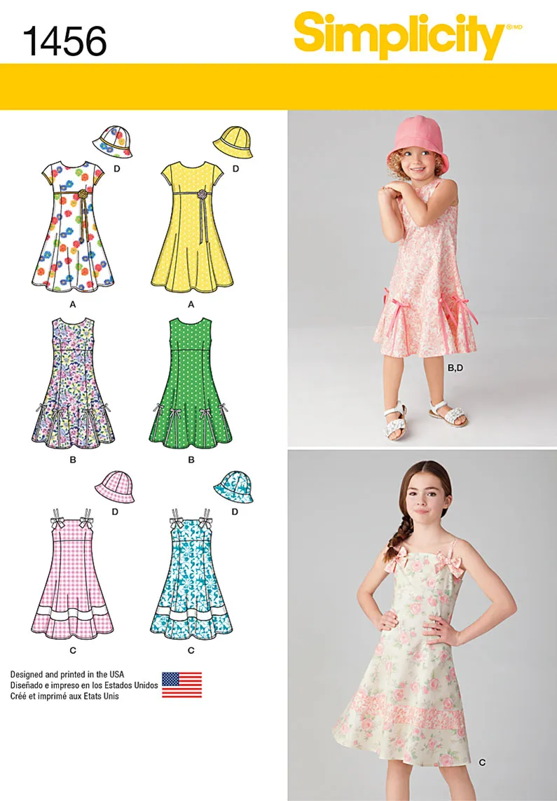 Simplicity Pattern 1456 Girls' Dress with Bodice Variations and Hat
