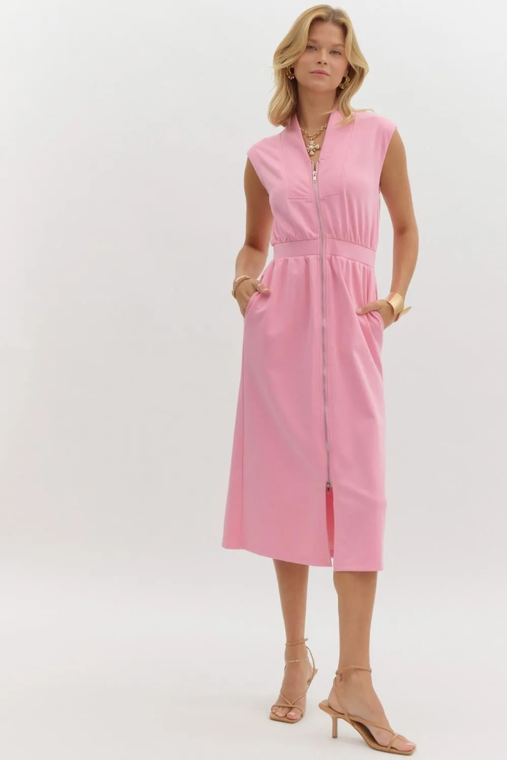 Sleeveless Zippered Midi Dress
