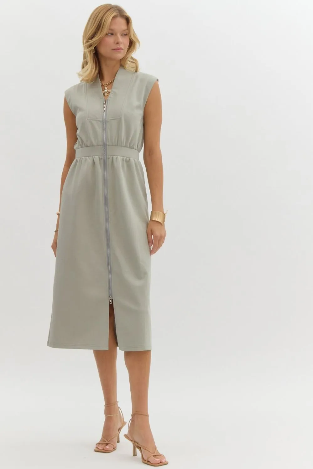 Sleeveless Zippered Midi Dress