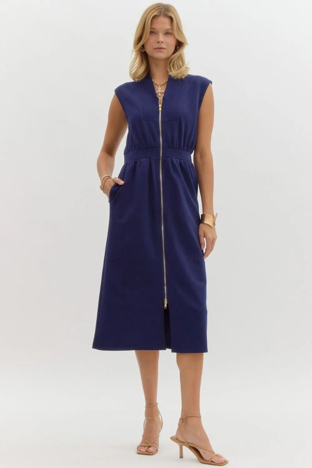 Sleeveless Zippered Midi Dress
