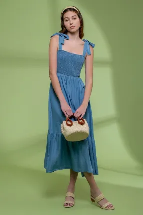 Smocked Chambray Midi Dress