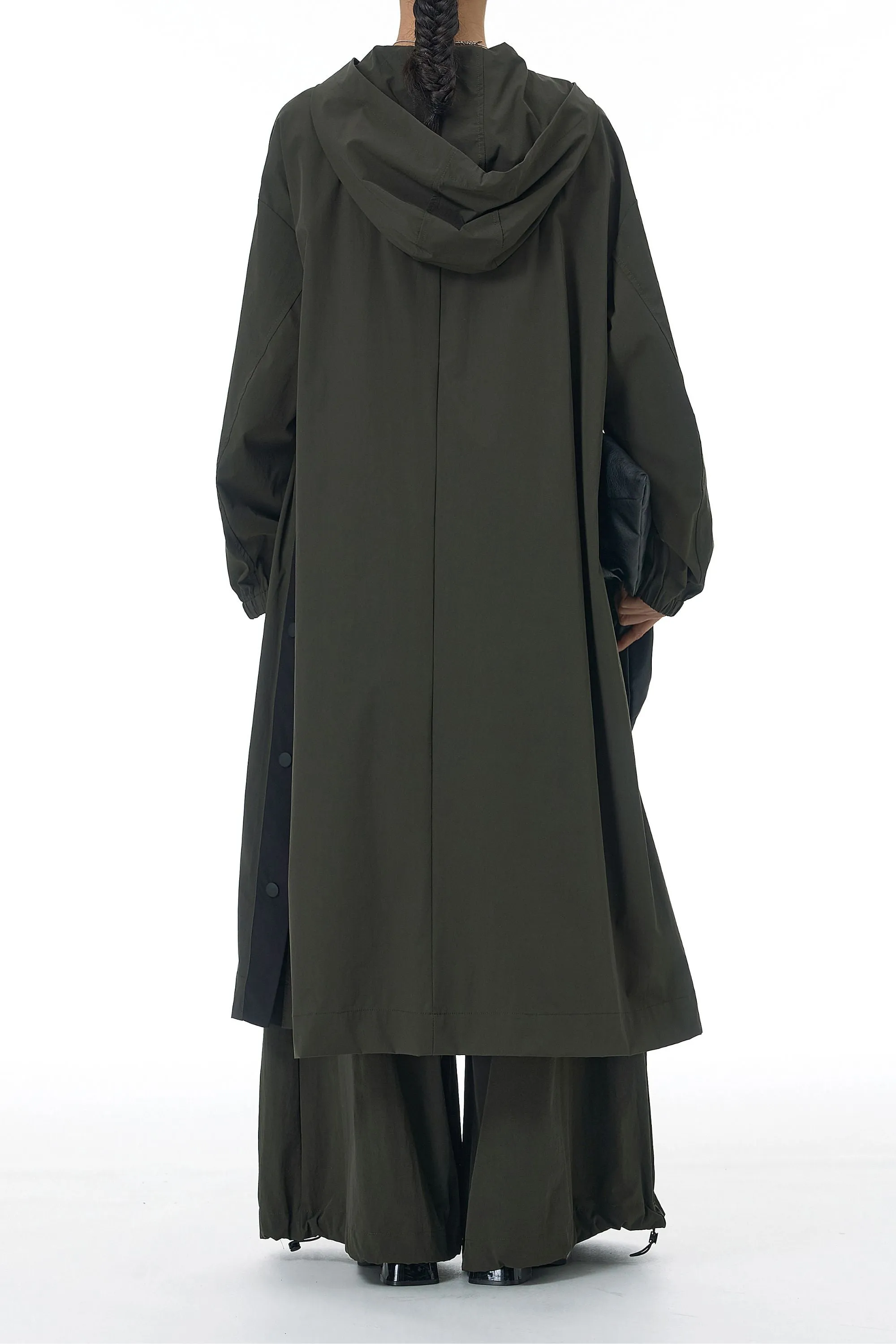 SnapHood Green Zippered Trench Coat