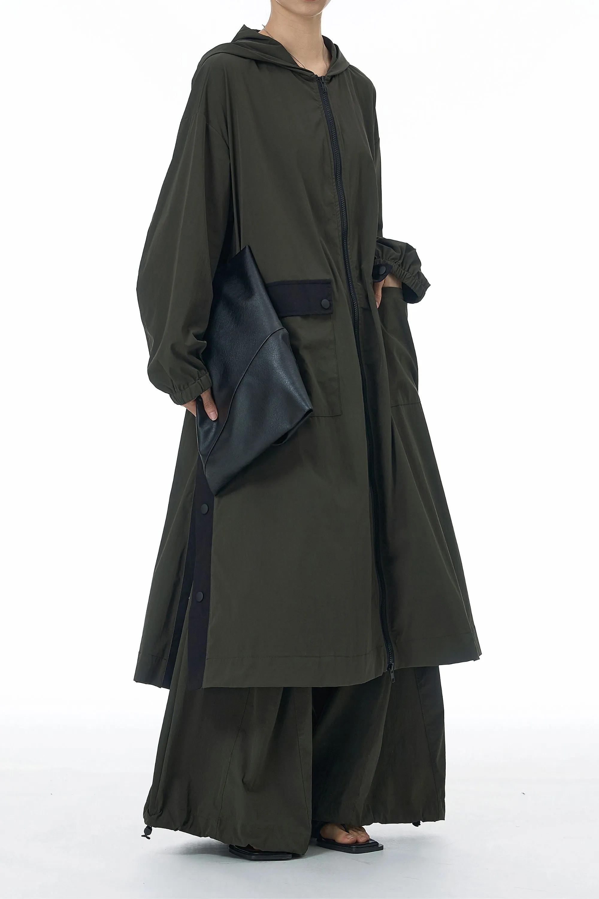SnapHood Green Zippered Trench Coat