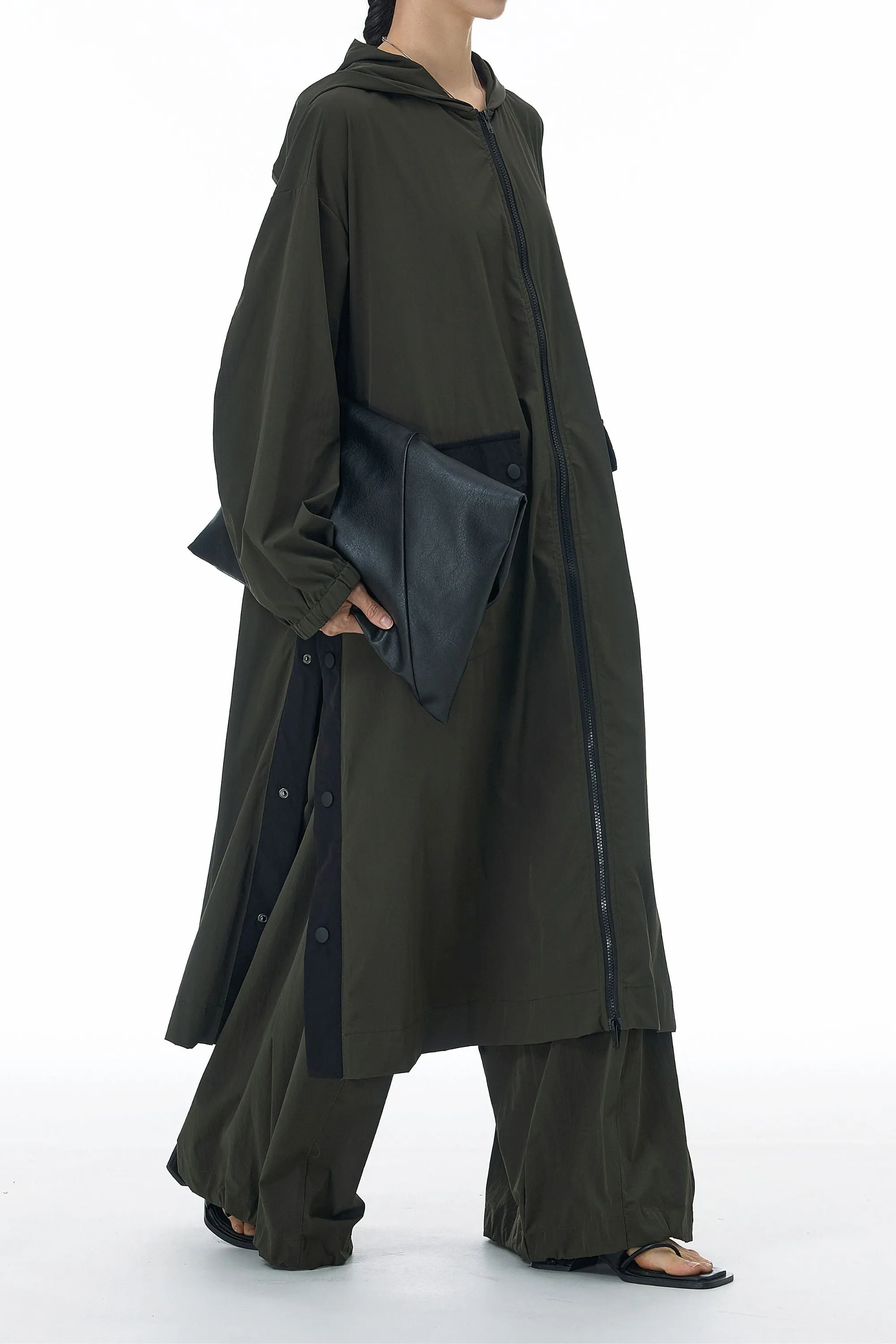 SnapHood Green Zippered Trench Coat