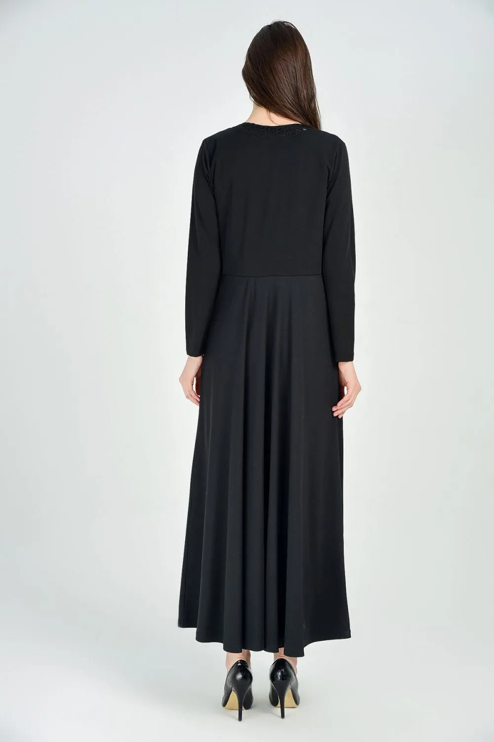 SNS Sense Black Front Zippered Dress with Lace Trimmed Collar - Buzău