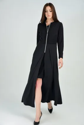 SNS Sense Black Front Zippered Dress with Lace Trimmed Collar - Buzău