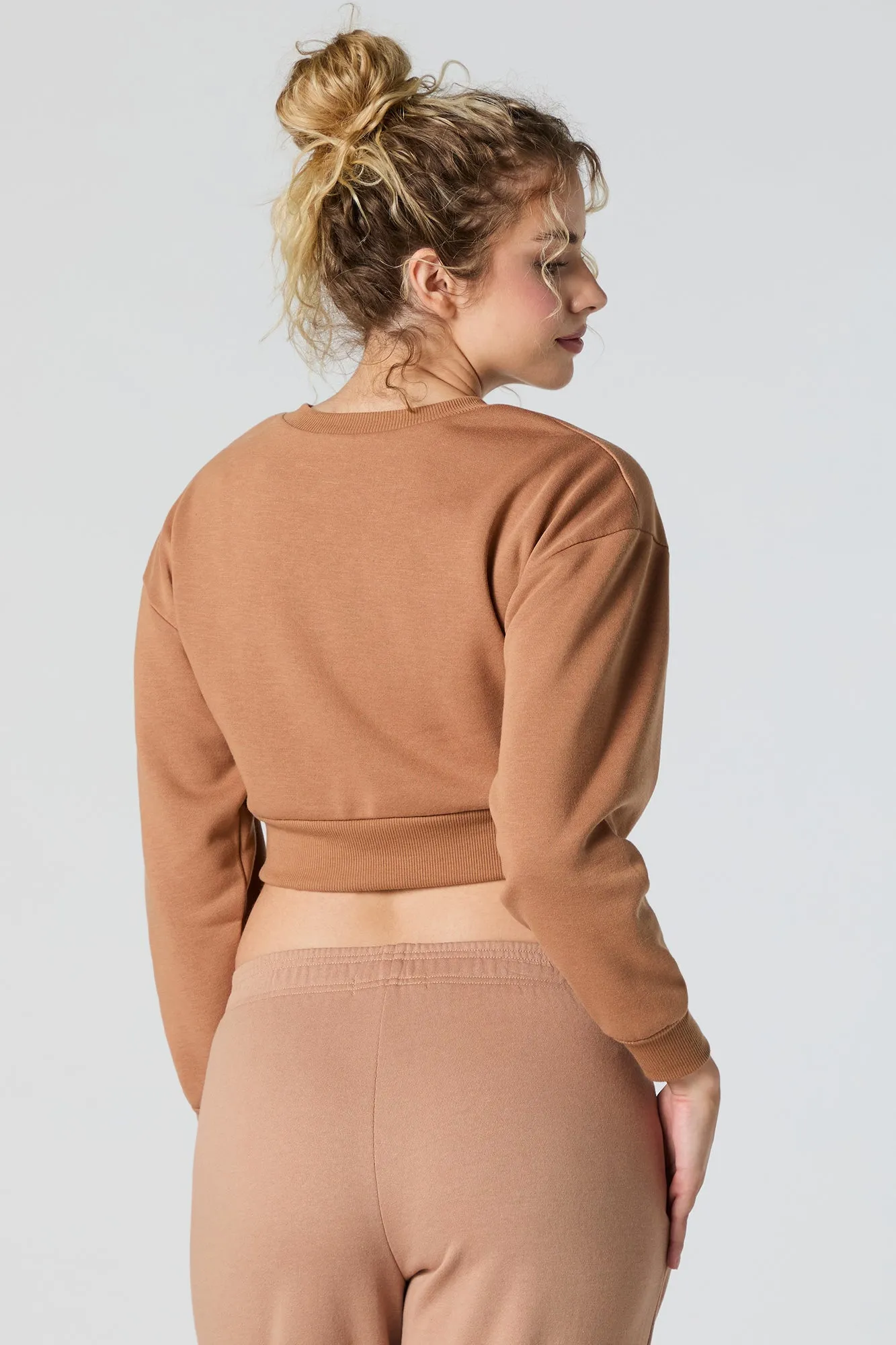 Solid Fleece Cropped Sweatshirt