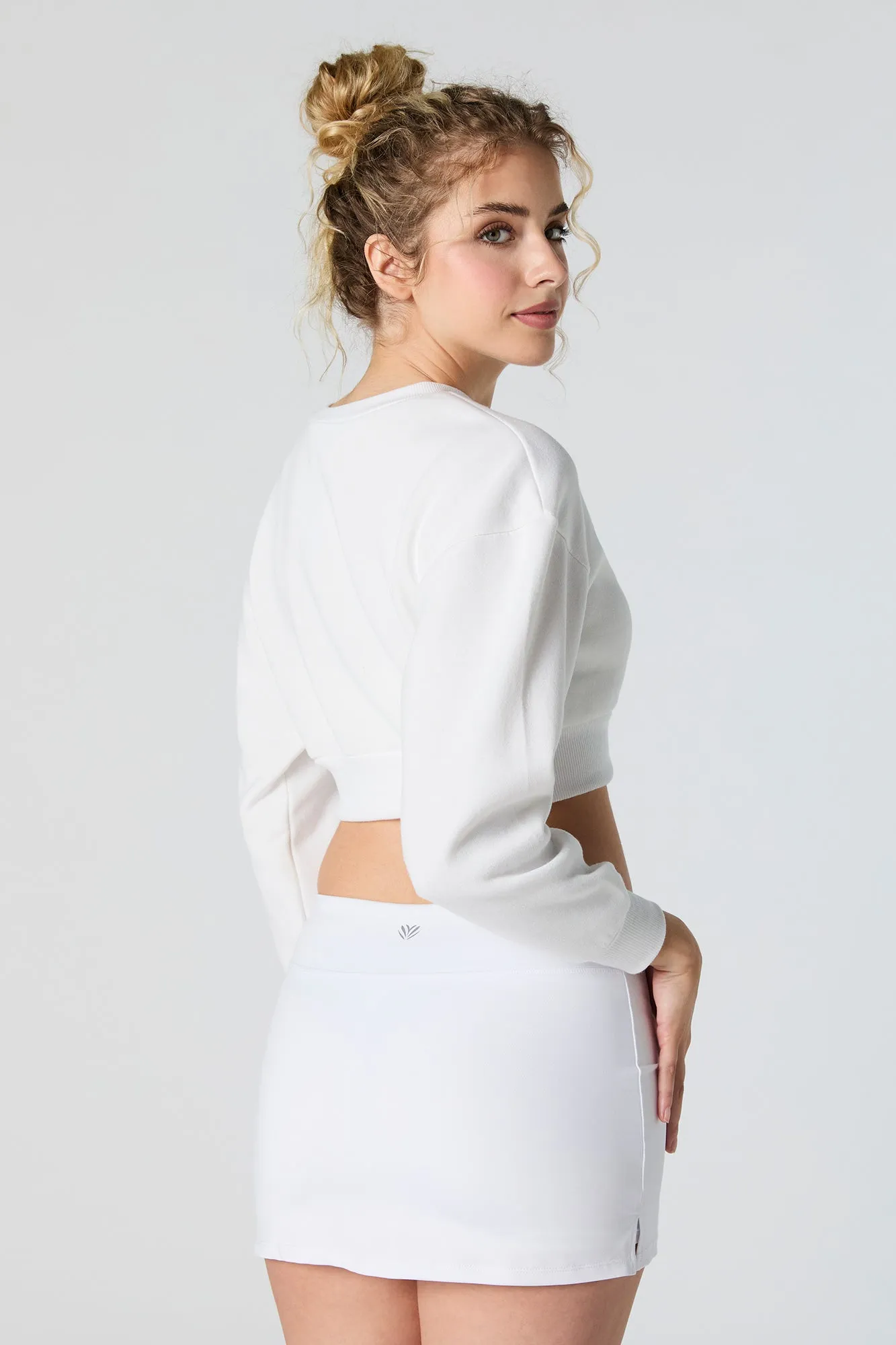 Solid Fleece Cropped Sweatshirt