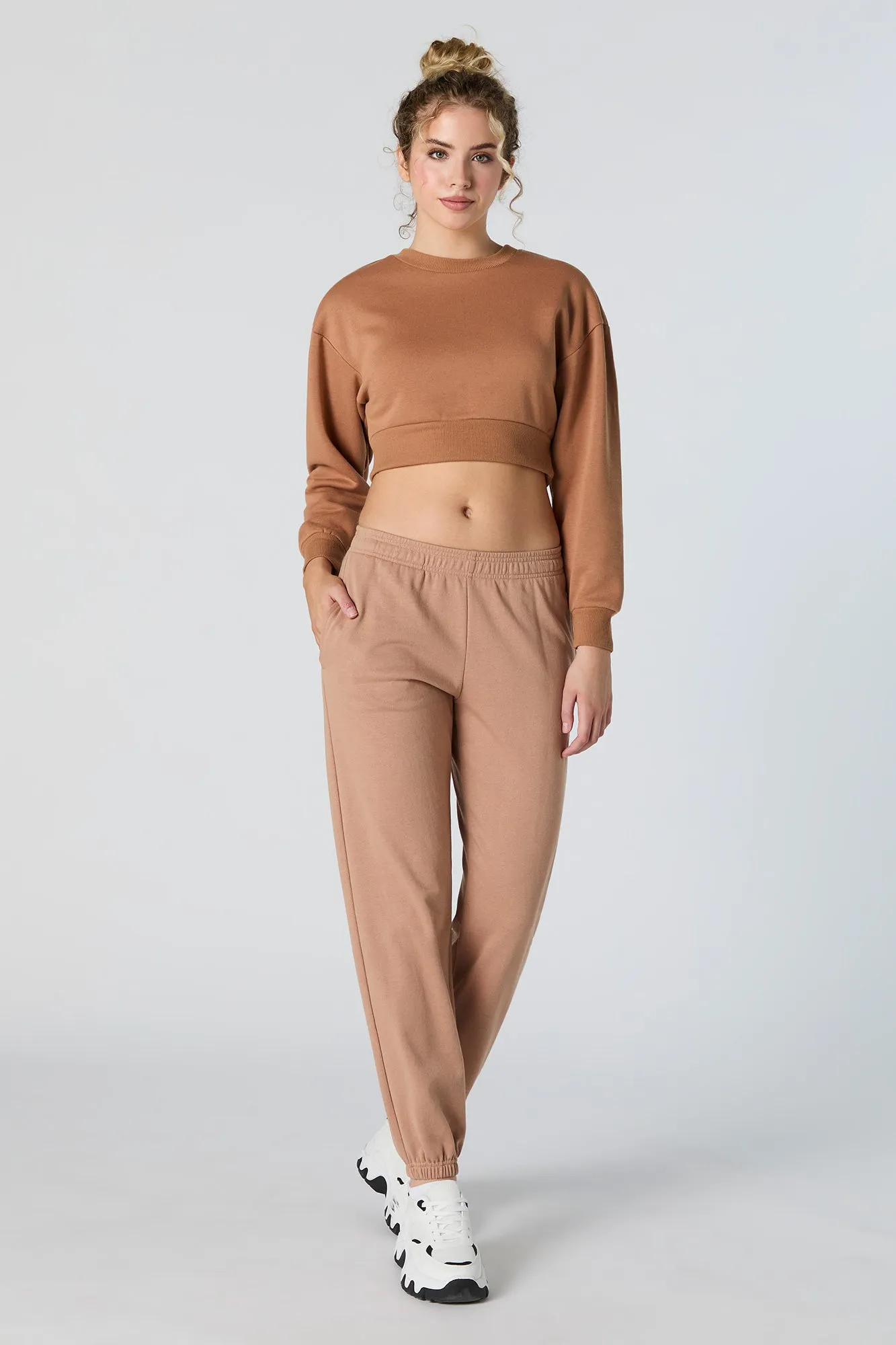 Solid Fleece Cropped Sweatshirt