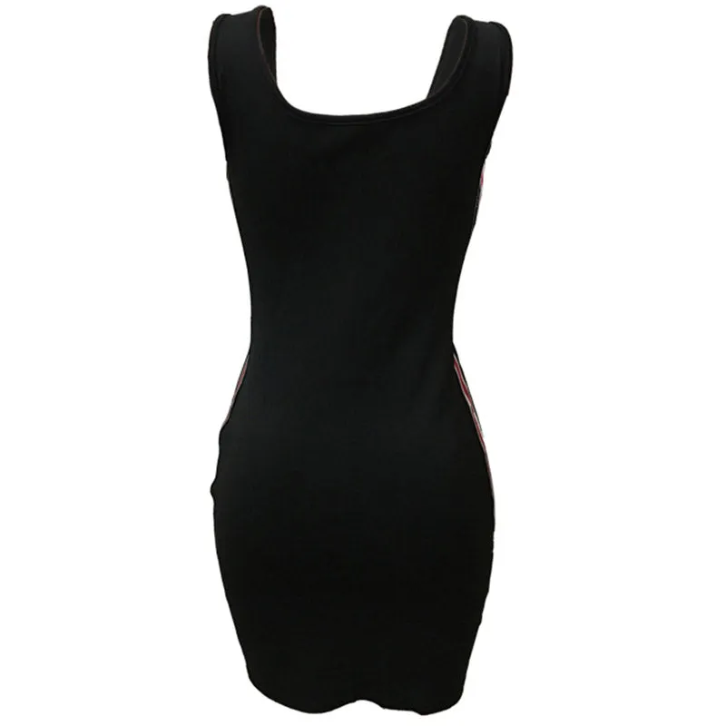 Speedy Vest Mini Dress - Black #Black #Sleeveless #Stripe #Zipper