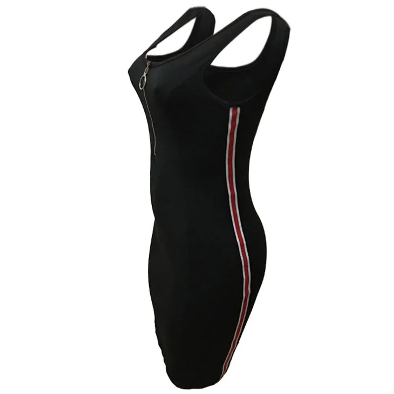 Speedy Vest Mini Dress - Black #Black #Sleeveless #Stripe #Zipper