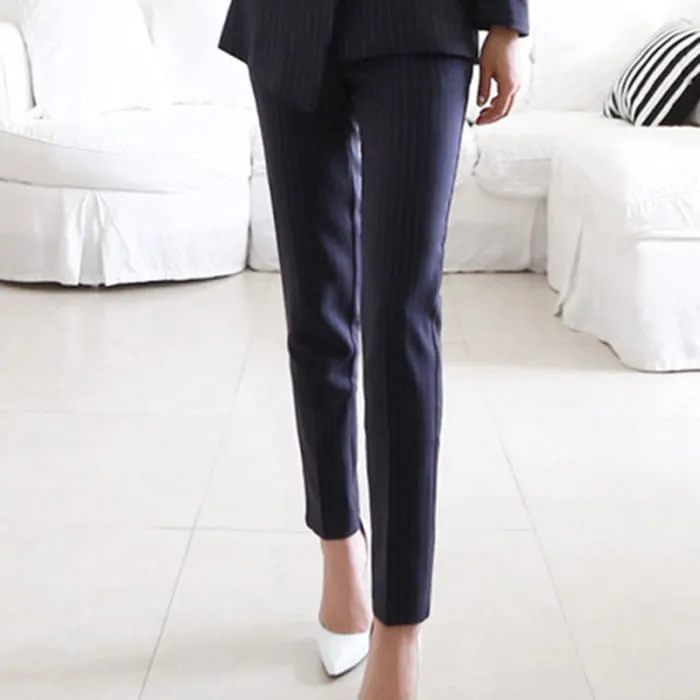 Stripe Irregular Neck Blazer Pants Suit Set