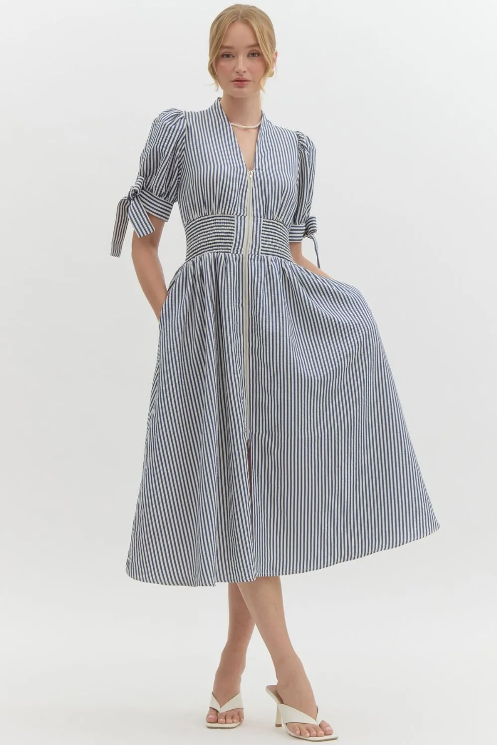 Striped Zippered Midi Dress