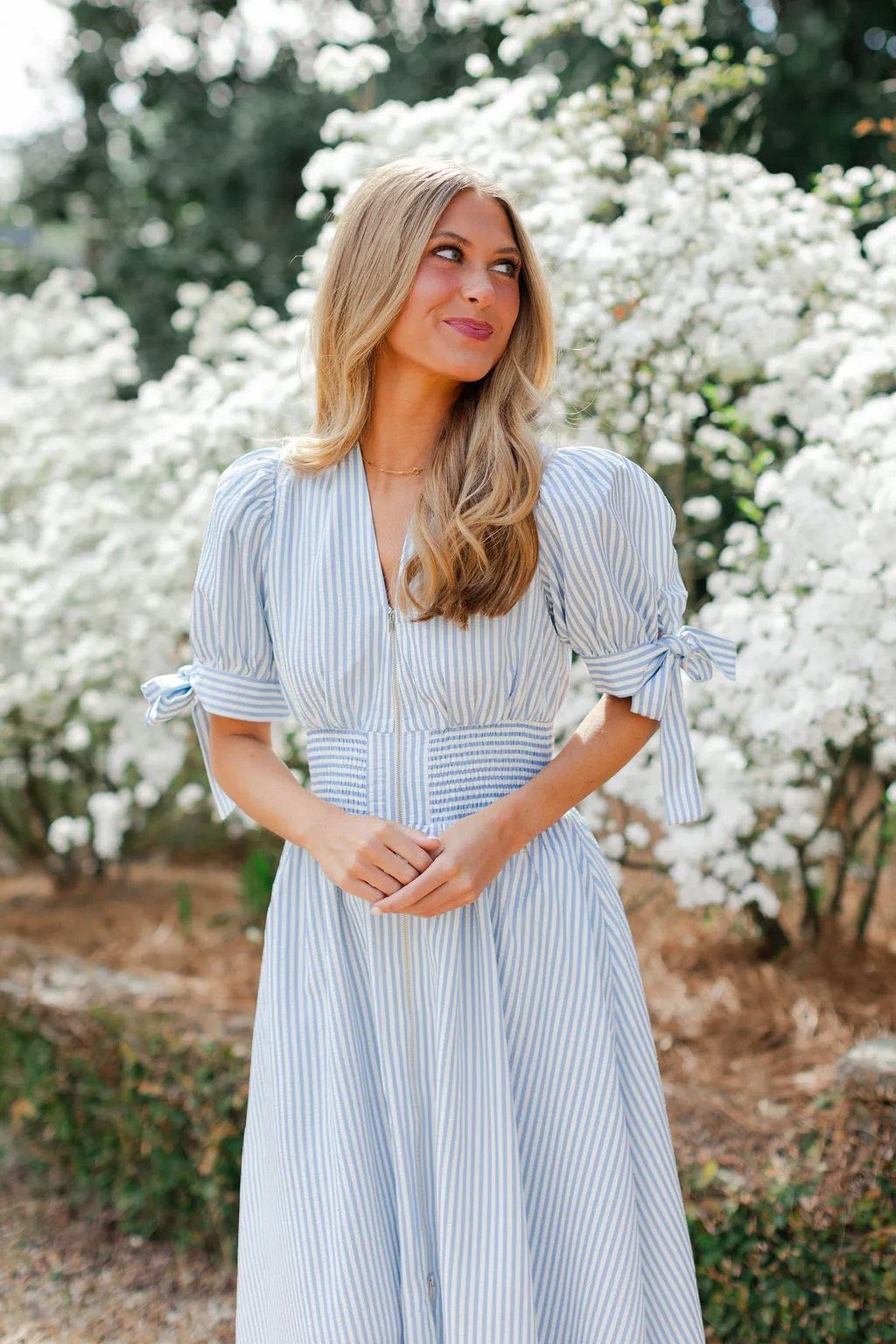 Striped Zippered Midi Dress
