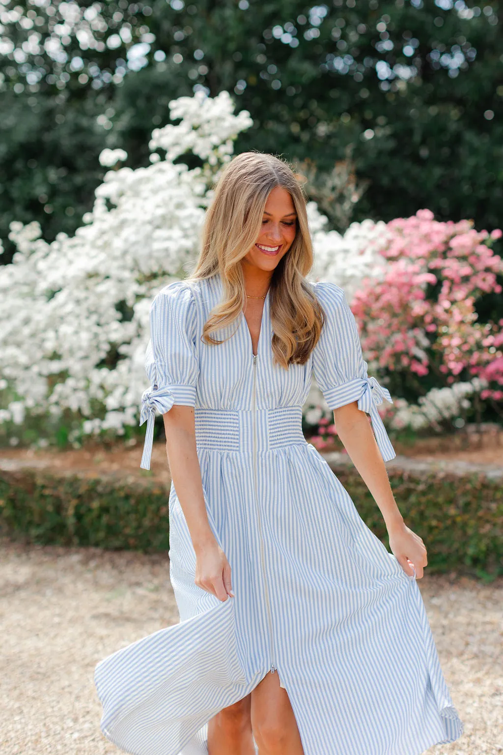 Striped Zippered Midi Dress