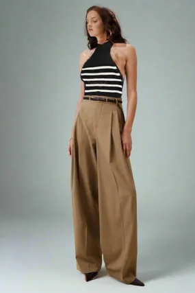 Summer Casual Office Wear Sets Classic Stripe Tank Top and Trendy Loose Khaki Pant Sets